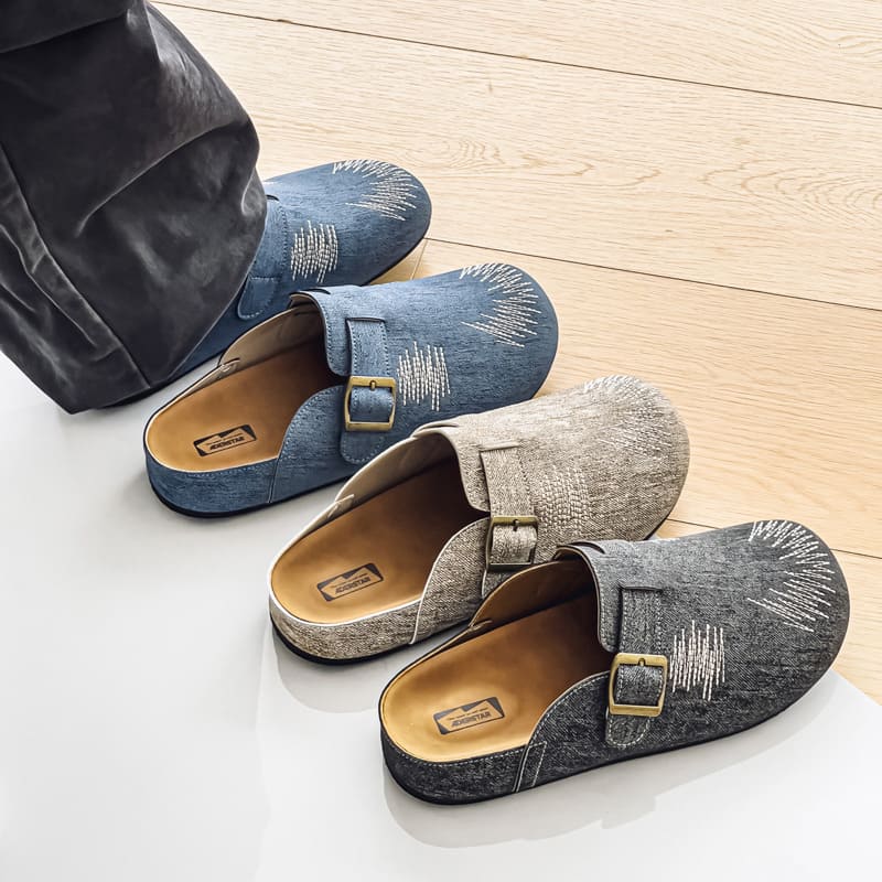 Beldor Denim Men’s Embroidered Backless Mule Loafers 4