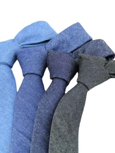 Men’s Cotton Denim Skinny Necktie (Bow Tie & Pocket Square Set)